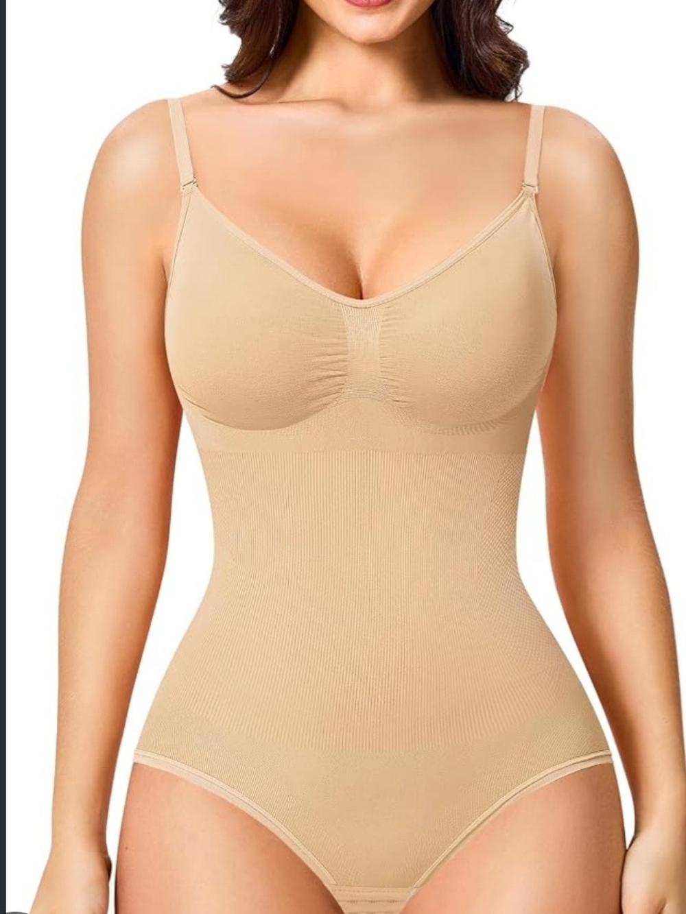 High-Waist Nude Shaping Bodysuit with Built-In Bra